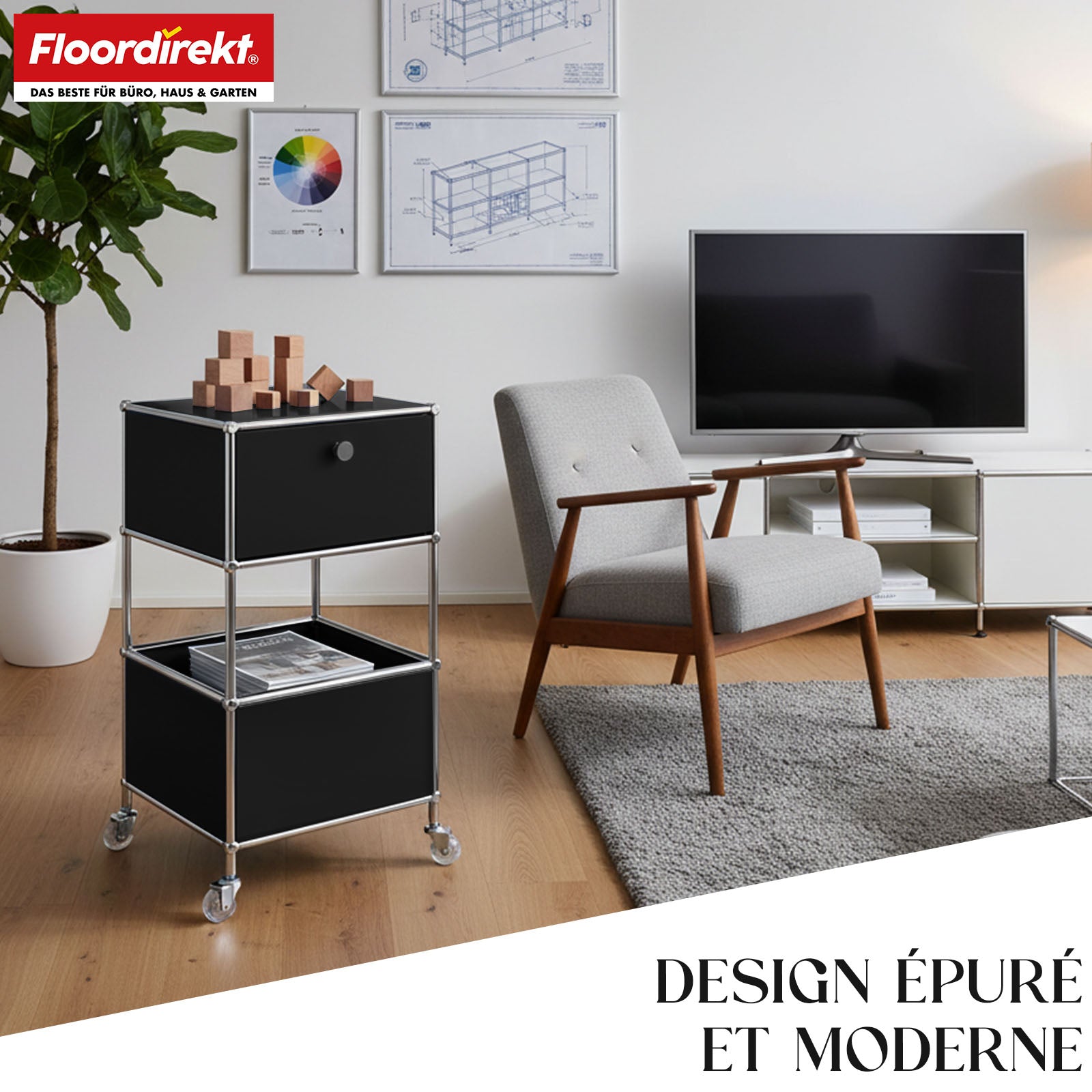 Étagère métallique | Concept Epure MK-145 | Caisson à roulettes à 3 niveaux avec tiroir et étagères | Disponible en plusieurs couleurs