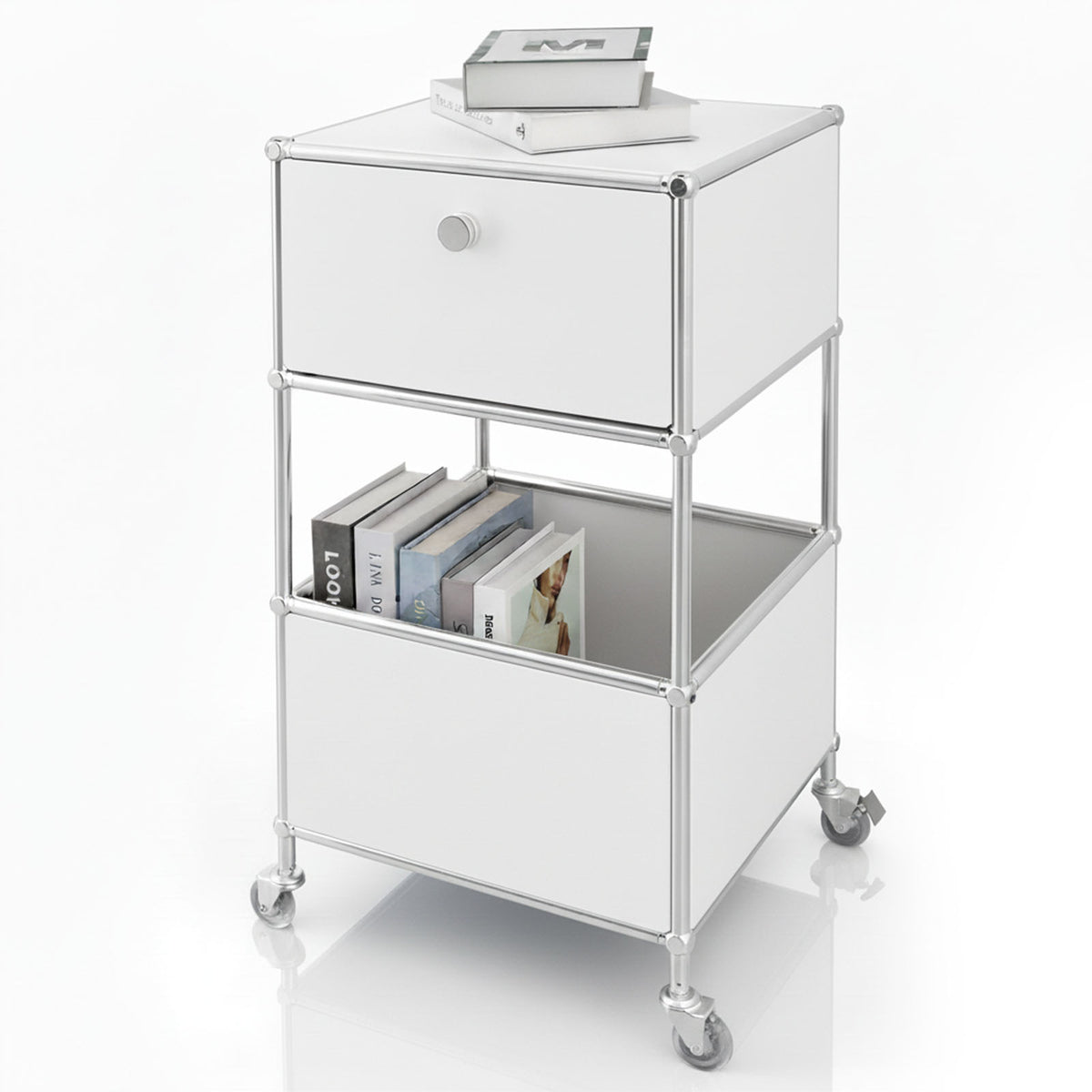 Étagère métallique | Concept Epure MK-145 | Caisson à roulettes à 3 niveaux avec tiroir et étagères | Disponible en plusieurs couleurs