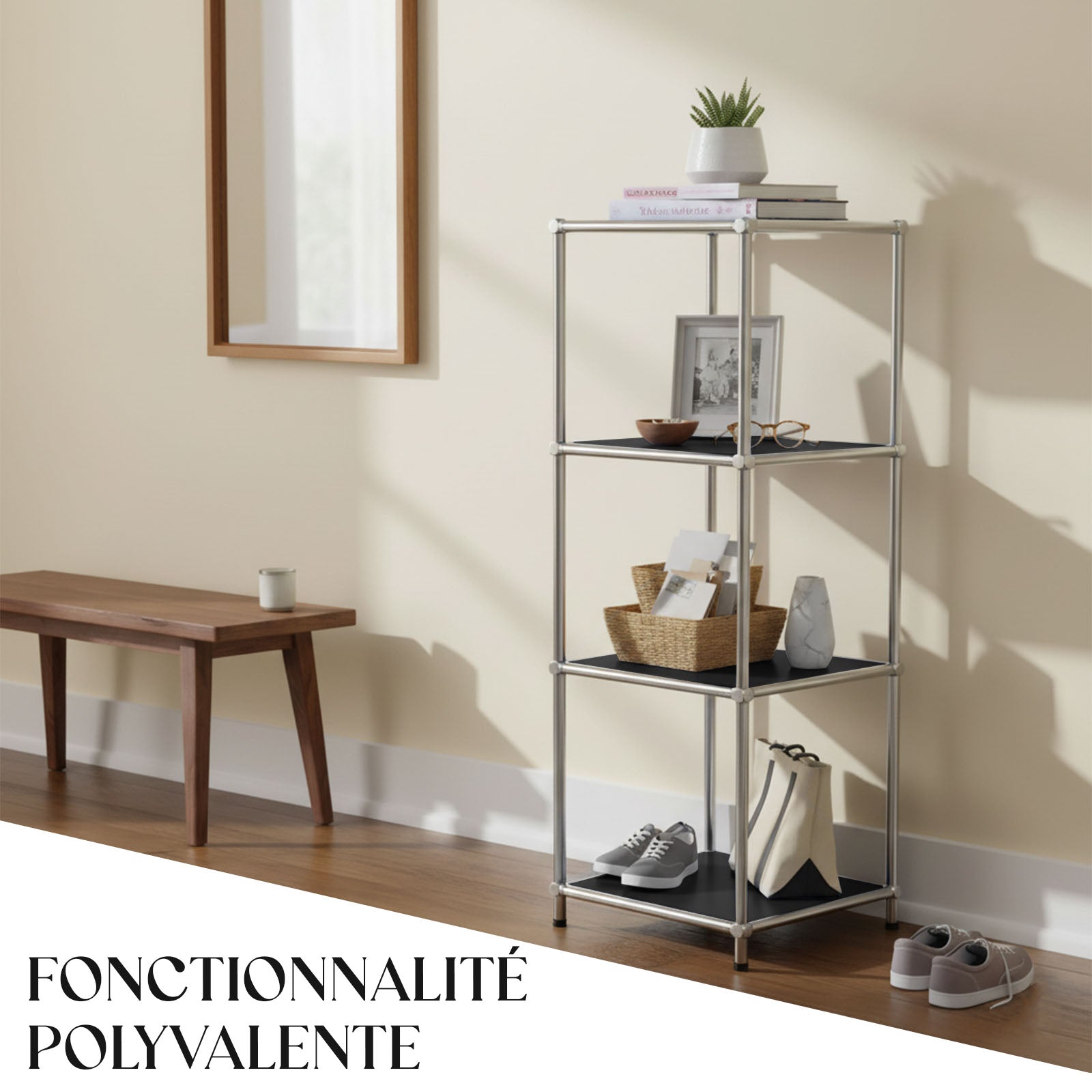 Étagère métallique | Concept Epure MK-005 | Étagère à 4 niveaux avec tablettes ouvertes | Disponible en plusieurs couleurs