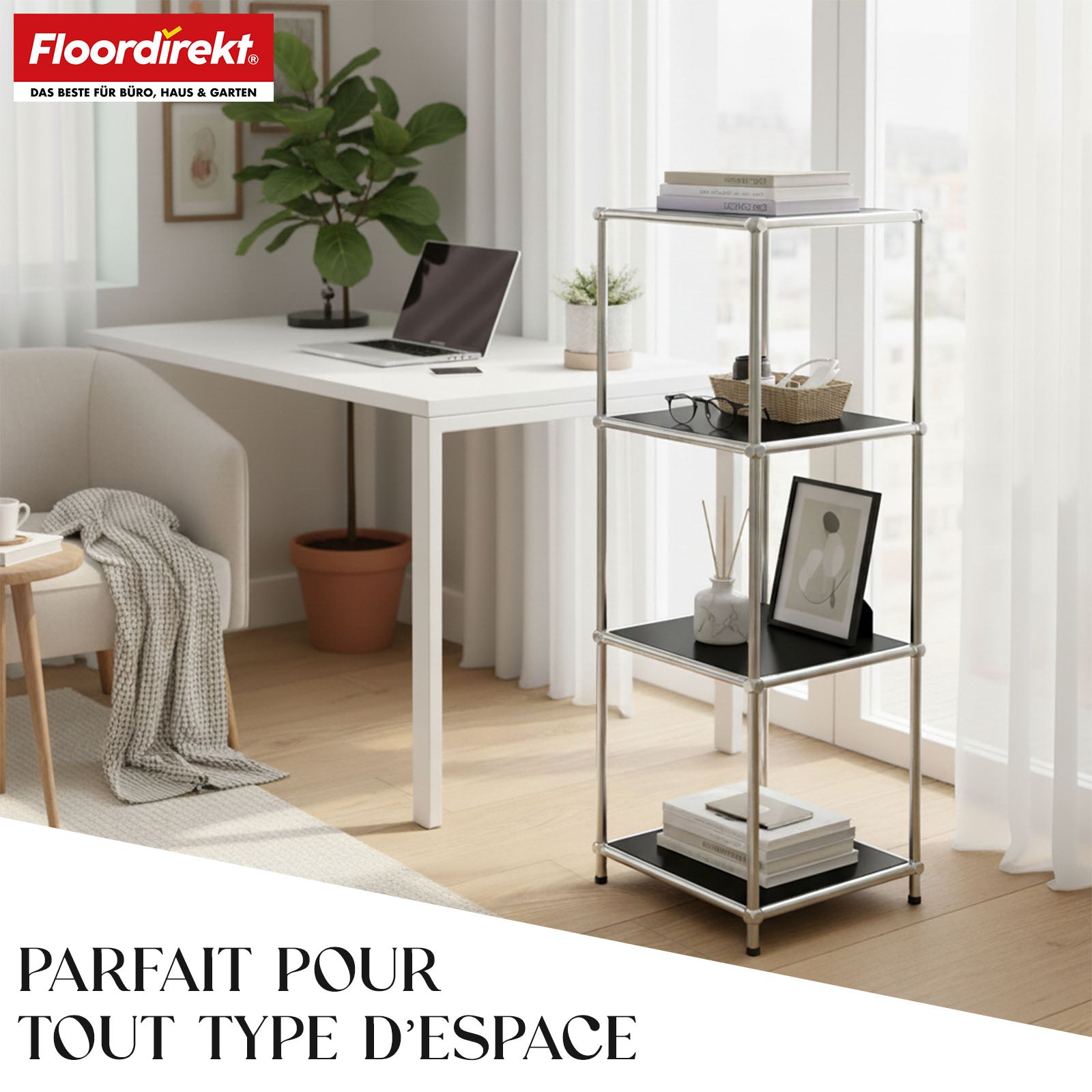 Étagère métallique | Concept Epure MK-005 | Étagère à 4 niveaux avec tablettes ouvertes | Disponible en plusieurs couleurs