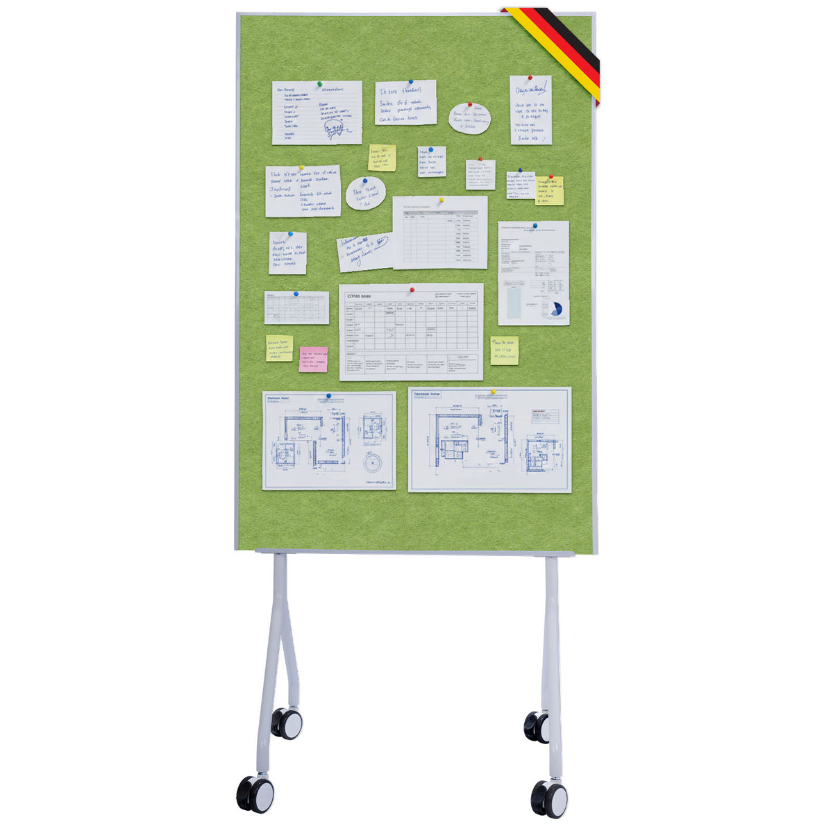 Tableau de présentation mobile | Giant | Tableau feutre double face 80 x 120 cm avec roulettes verrouillables et tablette | Disponible en plusieurs couleurs
