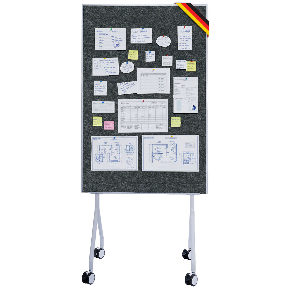 Tableau de présentation mobile | Giant | Tableau feutre double face 80 x 120 cm avec roulettes verrouillables et tablette | Disponible en plusieurs couleurs