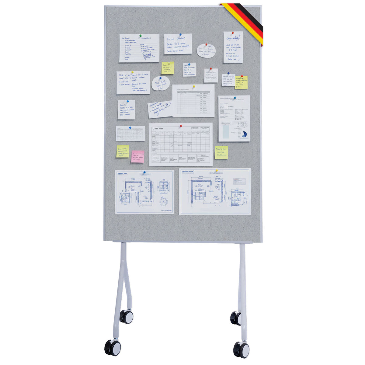 Tableau de présentation mobile | Giant | Tableau feutre double face 80 x 120 cm avec roulettes verrouillables et tablette | Disponible en plusieurs couleurs