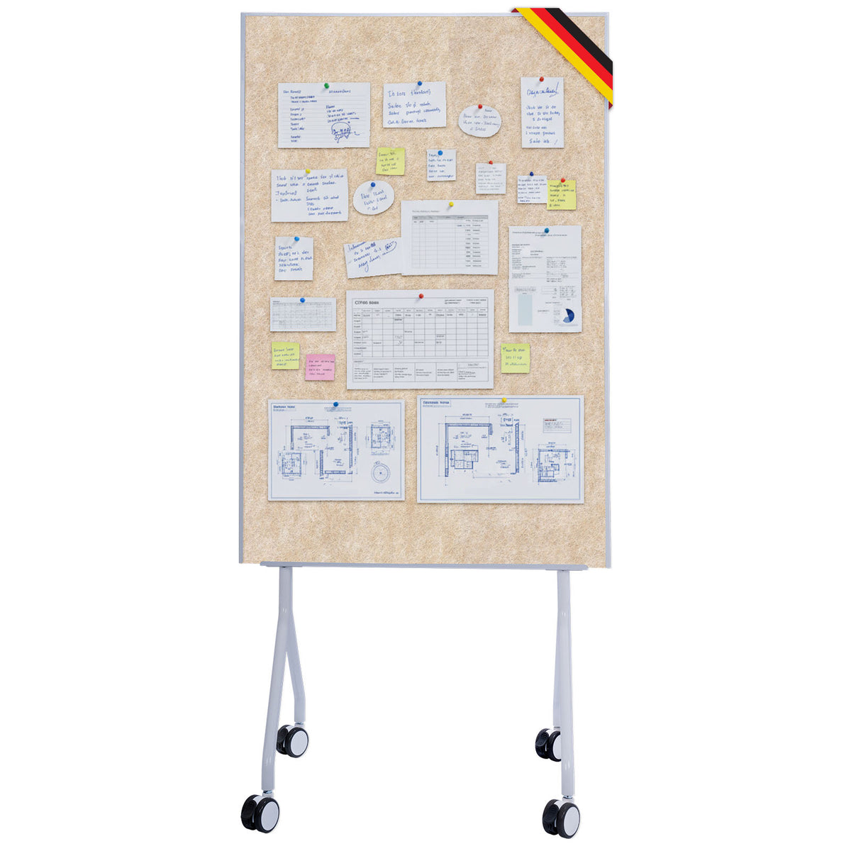 Tableau de présentation mobile | Giant | Tableau feutre double face 80 x 120 cm avec roulettes verrouillables et tablette | Disponible en plusieurs couleurs