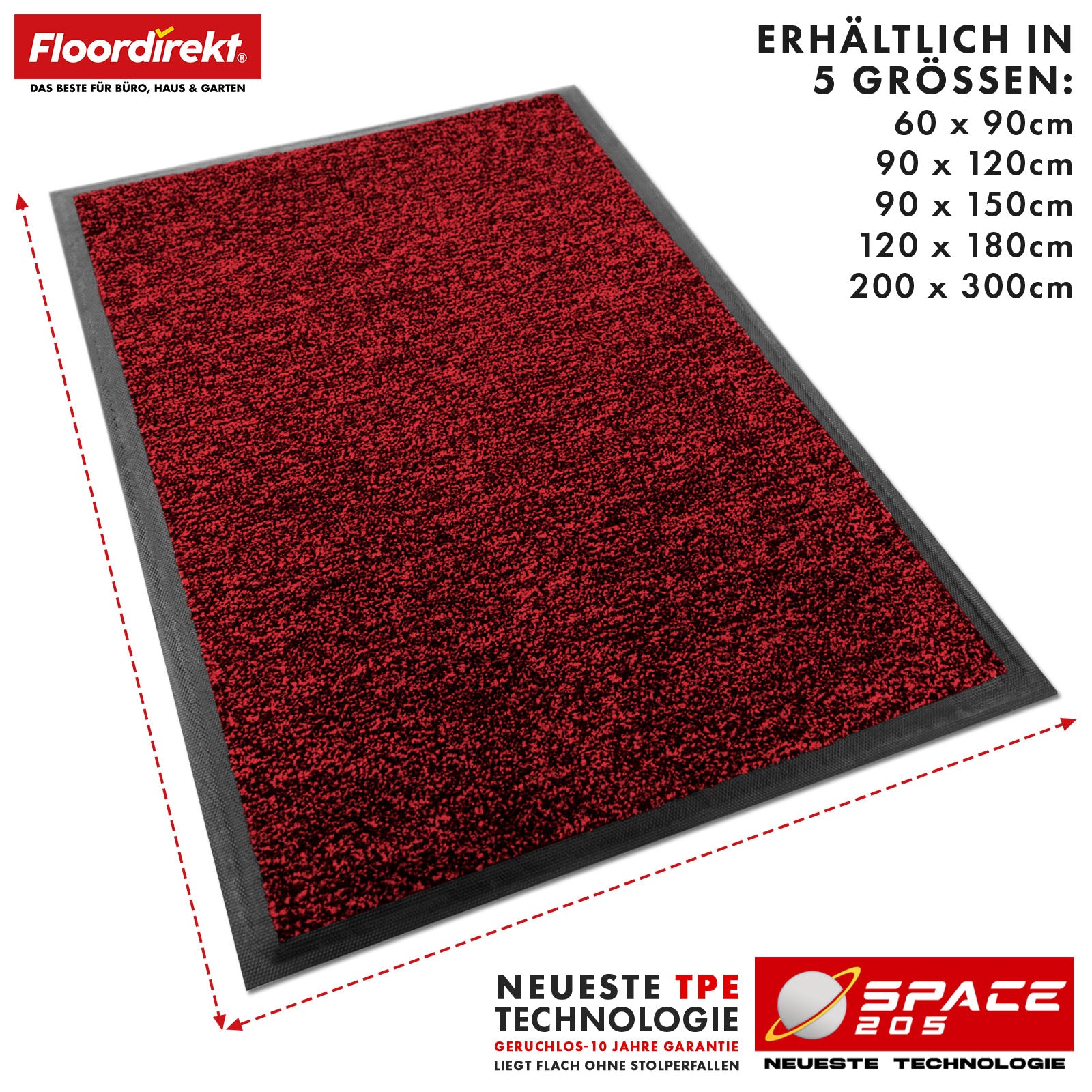 Tapis anti-salissures | Space 205 | Tapis antidérapant avec technologie TPE innovante sur les bords et au dos | Idéal pour les entrées, les couloirs et les portes d'entrée | Disponible en différentes couleurs et tailles