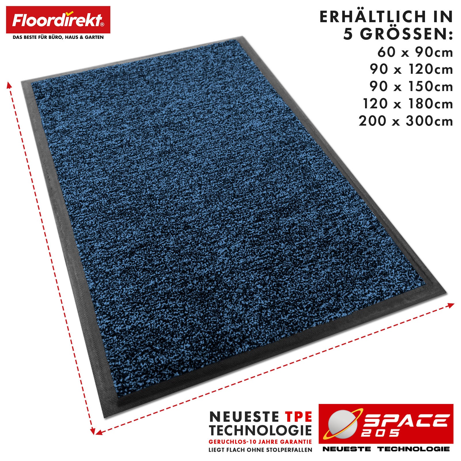 Tapis anti-salissures | Space 205 | Tapis antidérapant avec technologie TPE innovante sur les bords et au dos | Idéal pour les entrées, les couloirs et les portes d'entrée | Disponible en différentes couleurs et tailles