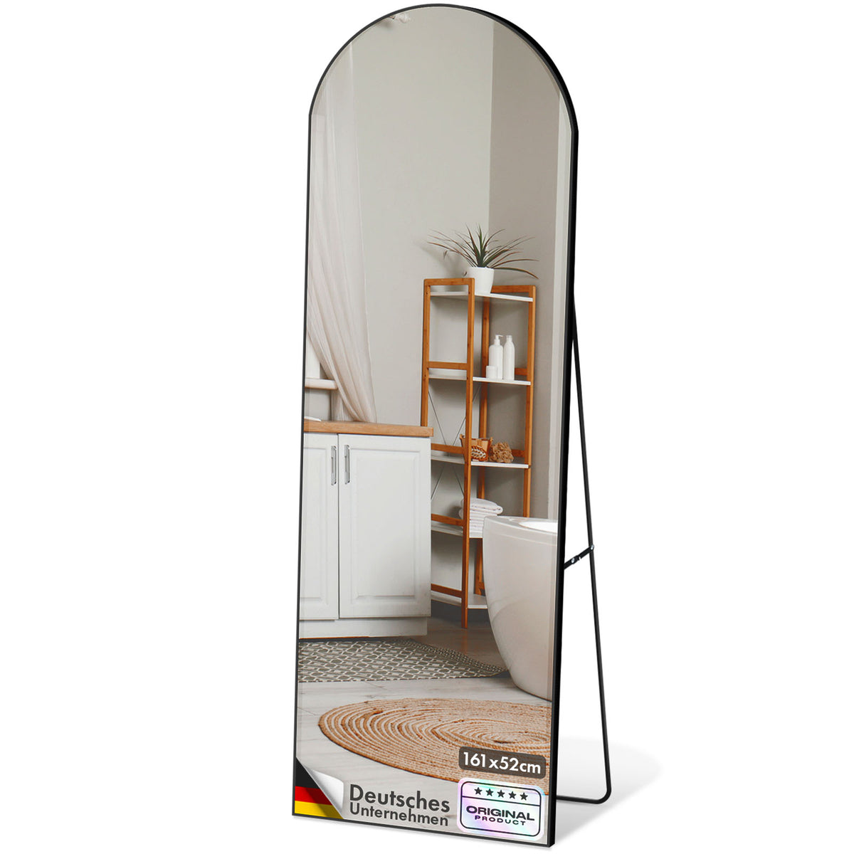 Miroir pleine longueur | Madison | Cadre en aluminium noir incurvé | Sur pied et fixation murale