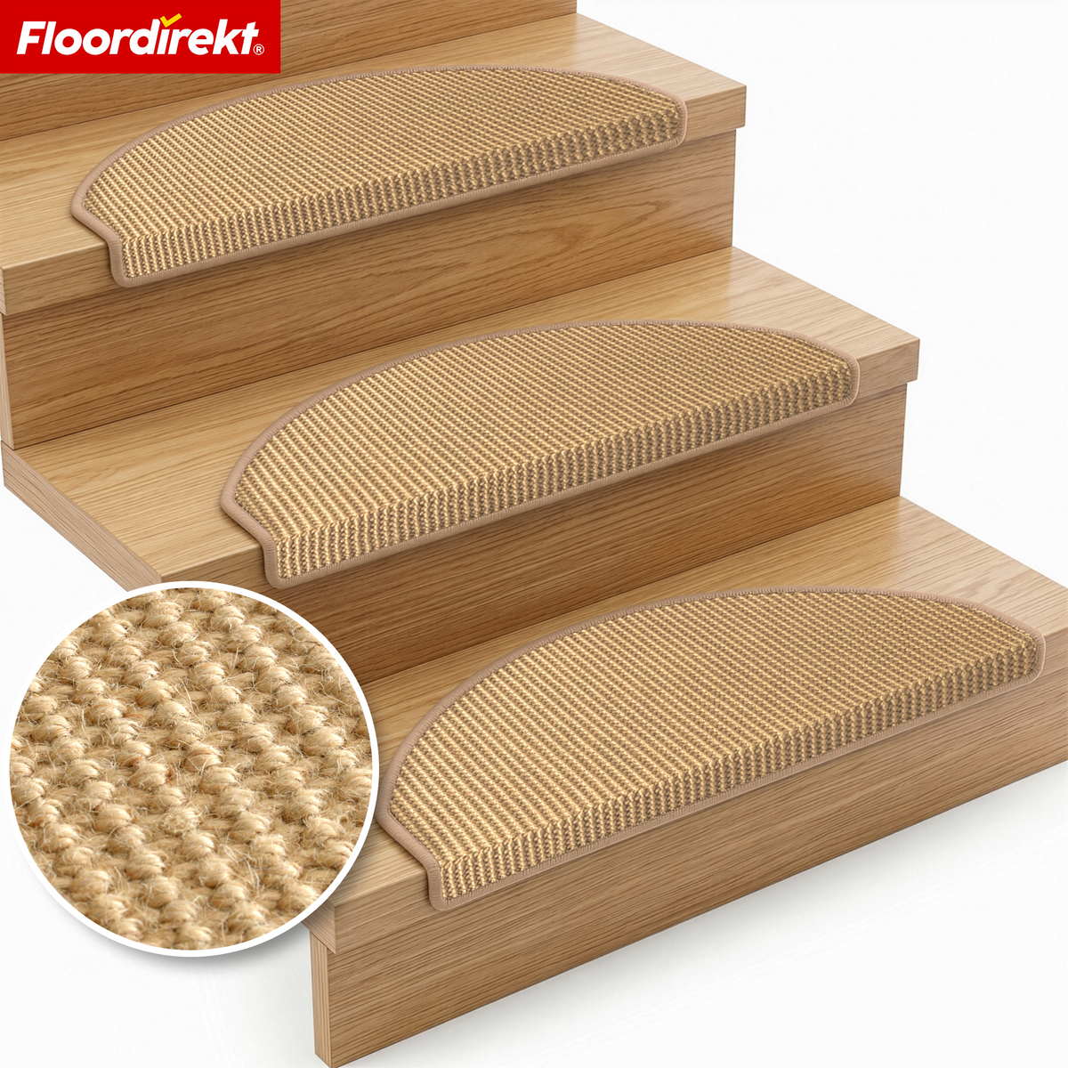 Tapis d’escalier en sisal | Pearl | Marche demi-ronde antidérapante, insonorisante & durable