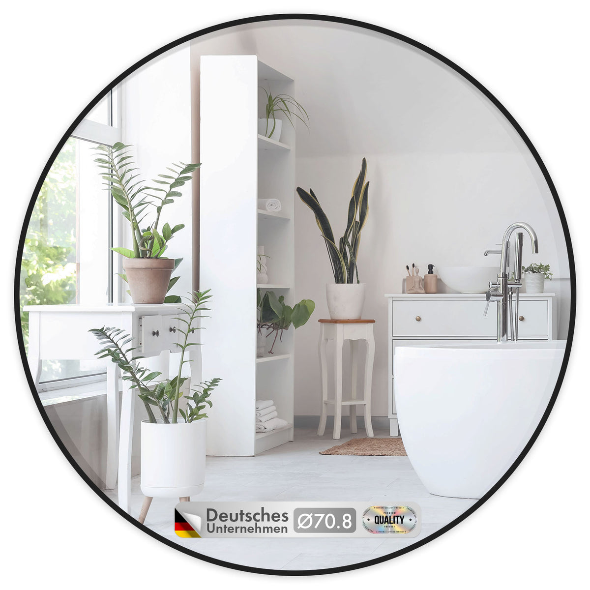 Miroir mural | Bella | Miroir rond avec cadre noir en alliage d'aluminium | Disponible en différentes tailles