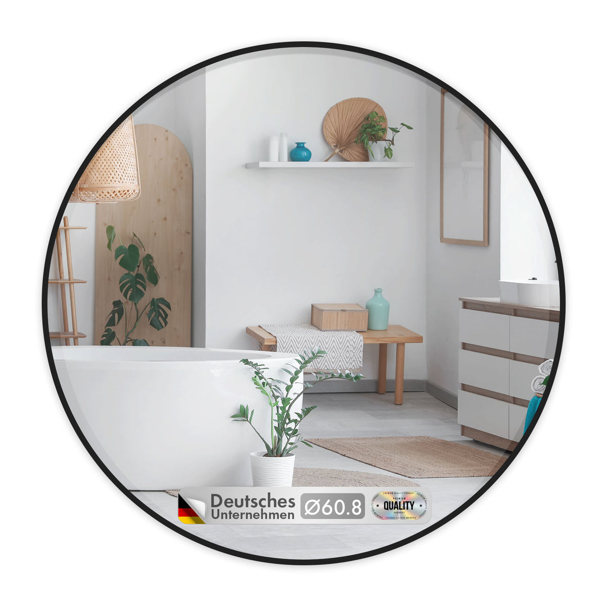 Miroir mural | Bella | Miroir rond avec cadre noir en alliage d'aluminium | Disponible en différentes tailles