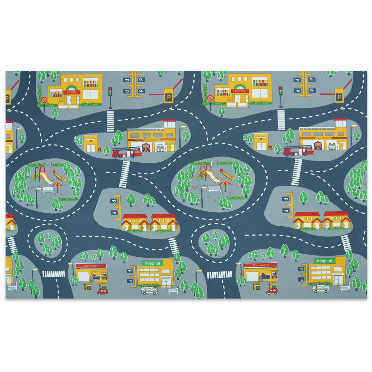 Tapis de jeu pour enfants | Pompiers | Découpé sur mesure | 2 couleurs | Largeur: 140 cm