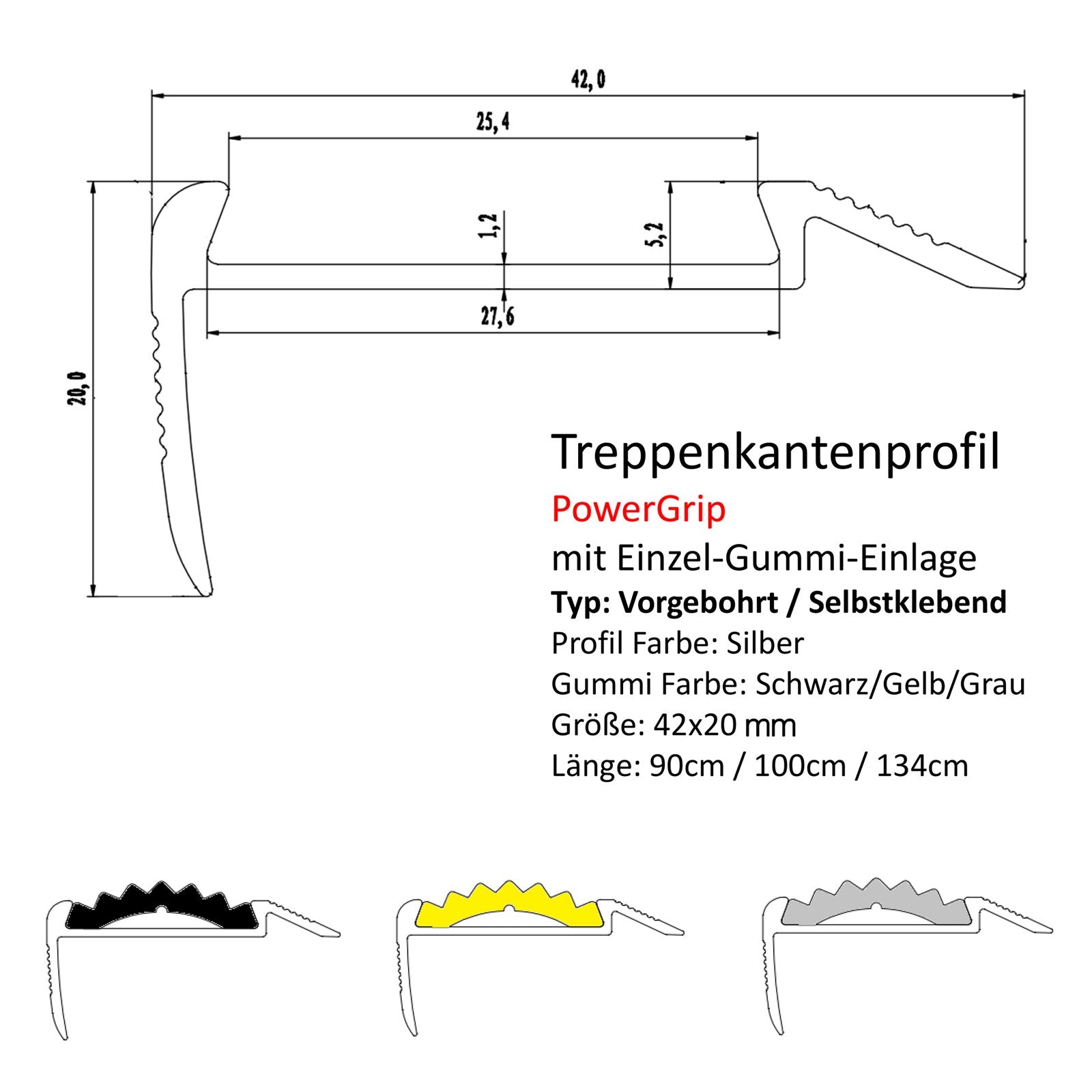 Profilé pour nez de marche | Power Grip | Insert en caoutchouc