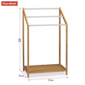 Porte-serviettes en bambou | Illinois | Porte-serviettes avec barres en acier inoxydable et surface de rangement pratique