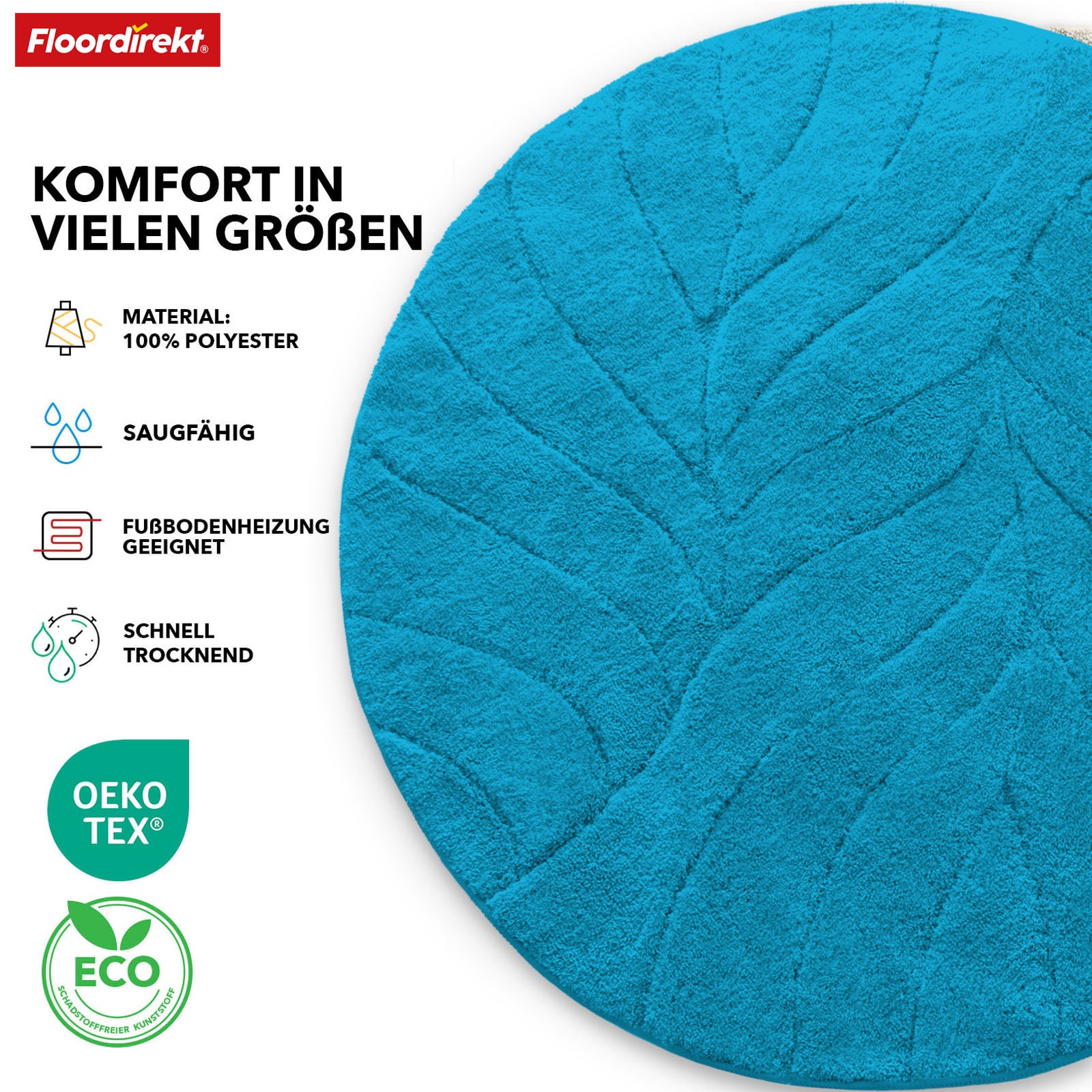 Tapis de bain | Maris | Tapis de bain rond | Microfibre douce, antidérapante & adaptée au chauffage au sol