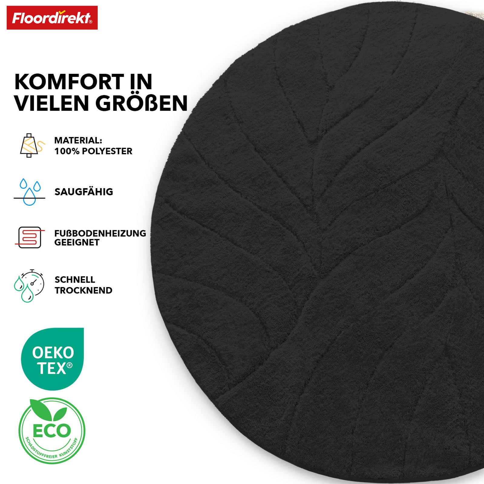 Tapis de bain | Maris | Tapis de bain rond | Microfibre douce, antidérapante & adaptée au chauffage au sol