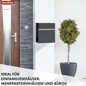 Boîte aux lettres | Gaston | Boîte aux lettres murale moderne avec compartiment pour les journaux & porte-nom en acier inoxydable, anthracite