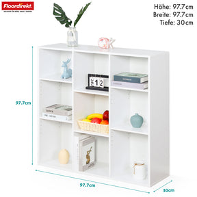 Bibliothèque | Arkansas | Étagère sur pied en MDF blanc avec 5-9 compartiments pour livres et accessoires de maison