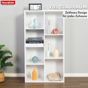 Bibliothèque | California | Étagère moderne en MDF peu encombrante avec sécurité anti-basculement en blanc 4-8 compartiments ouverts