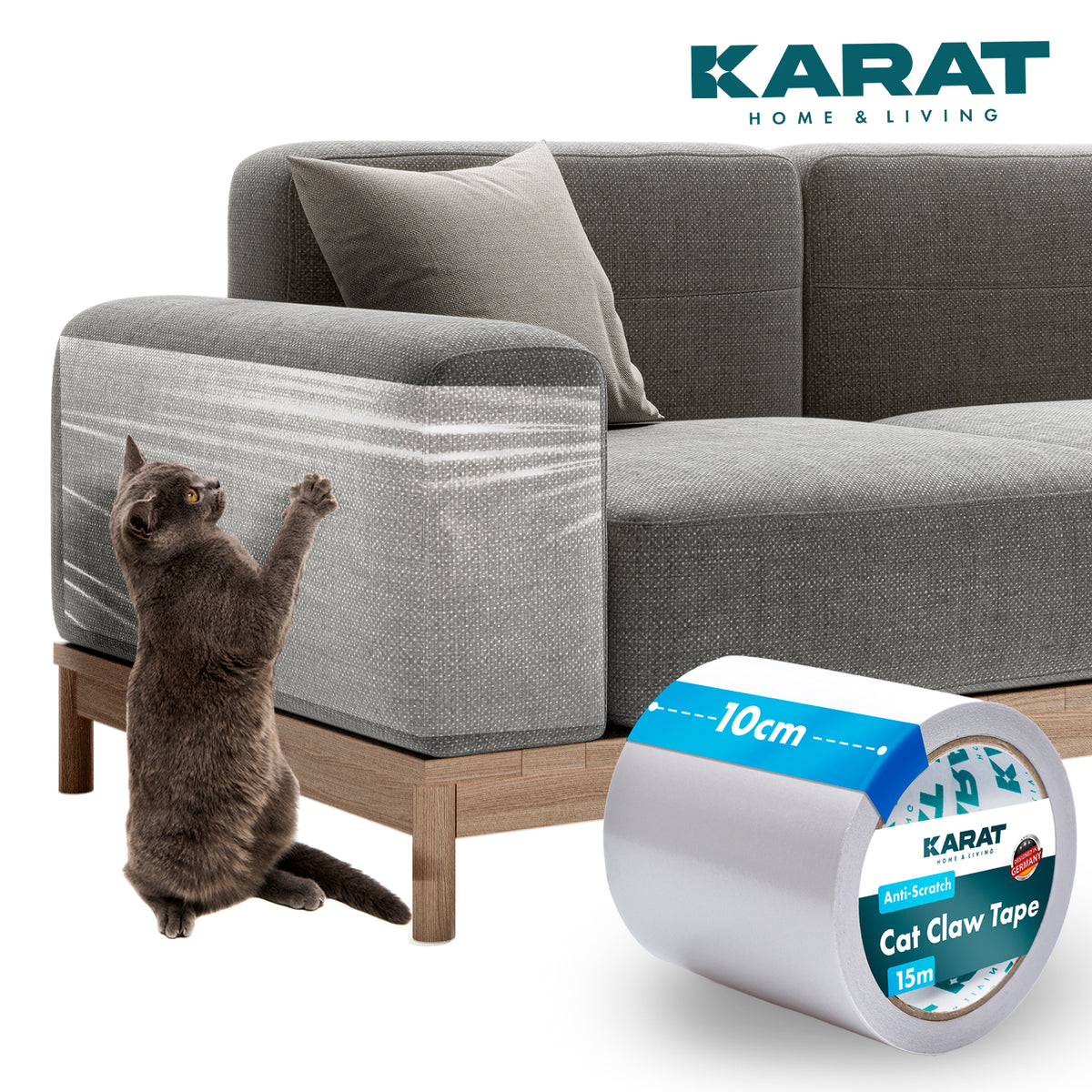 Protection anti-griffes pour chats | film auto-adhésif anti-griffes | bande adhésive d'entraînement | protection pour meubles | transparent | 15 m x 10 cm