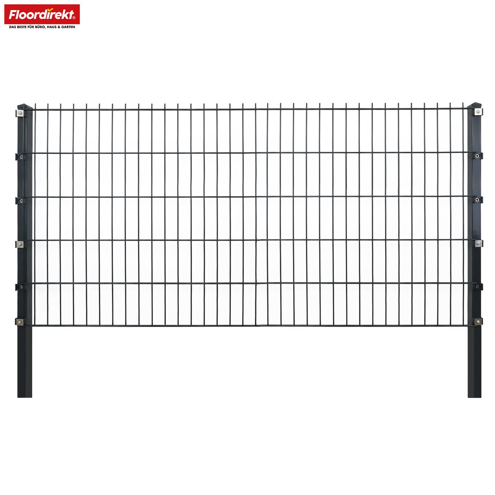 Clôture à double barres | LIMES | Kit complet de clôture en acier anthracite avec poteaux pour jardin, allée et zones commerciales | Disponible en différentes hauteurs et longueurs