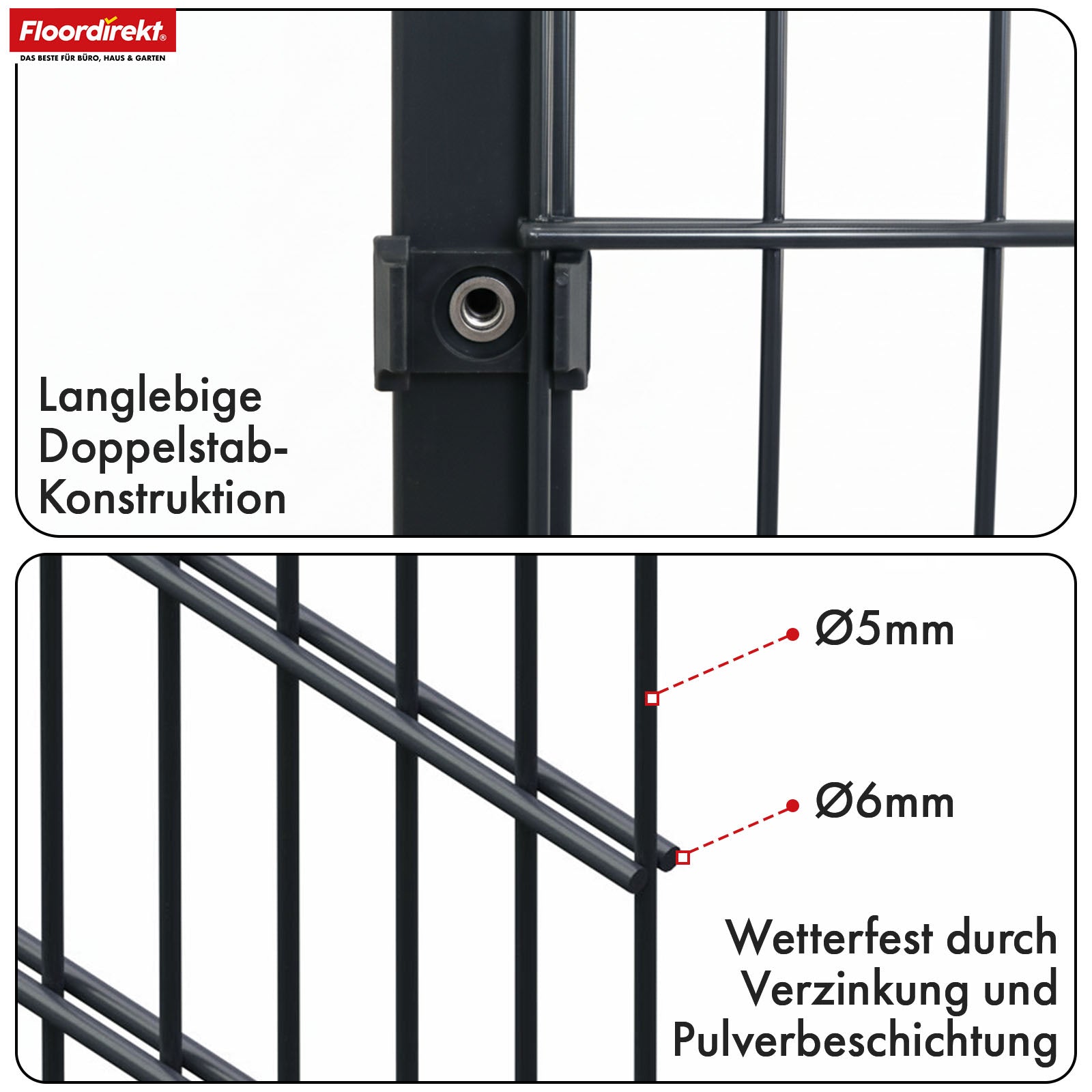 Clôture à double barres | LIMES | Kit complet de clôture en acier anthracite avec poteaux pour jardin, allée et zones commerciales | Disponible en différentes hauteurs et longueurs