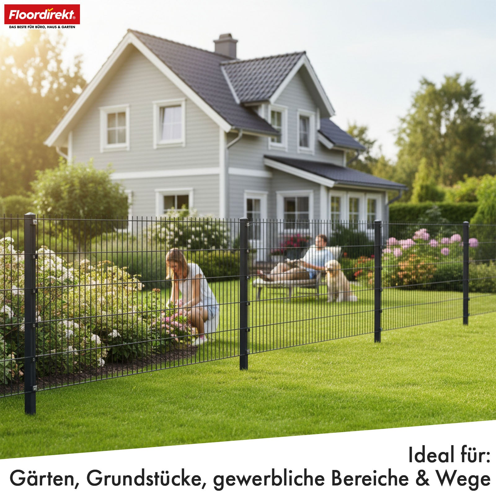 Clôture à double barres | LIMES | Kit complet de clôture en acier anthracite avec poteaux pour jardin, allée et zones commerciales | Disponible en différentes hauteurs et longueurs