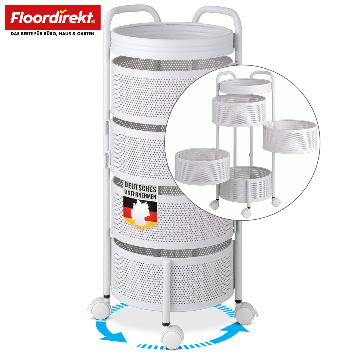 Chariot de rangement | Henry | Chariot de cuisine en acier avec roulettes | Chariot de service | 3 ou 5 niveaux | Blanc & Noir