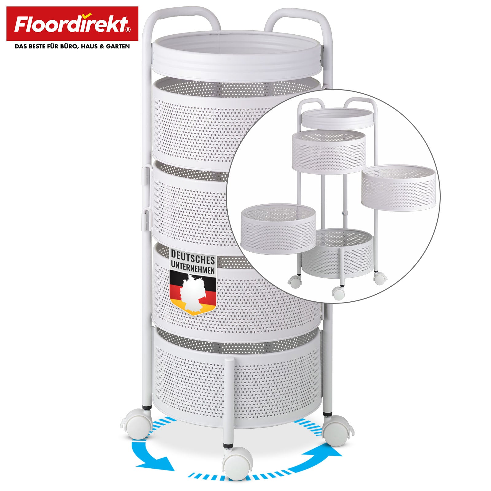 Chariot de rangement | Henry | Chariot de cuisine en acier avec roulettes | Chariot de service | 3 ou 5 niveaux | Blanc & Noir