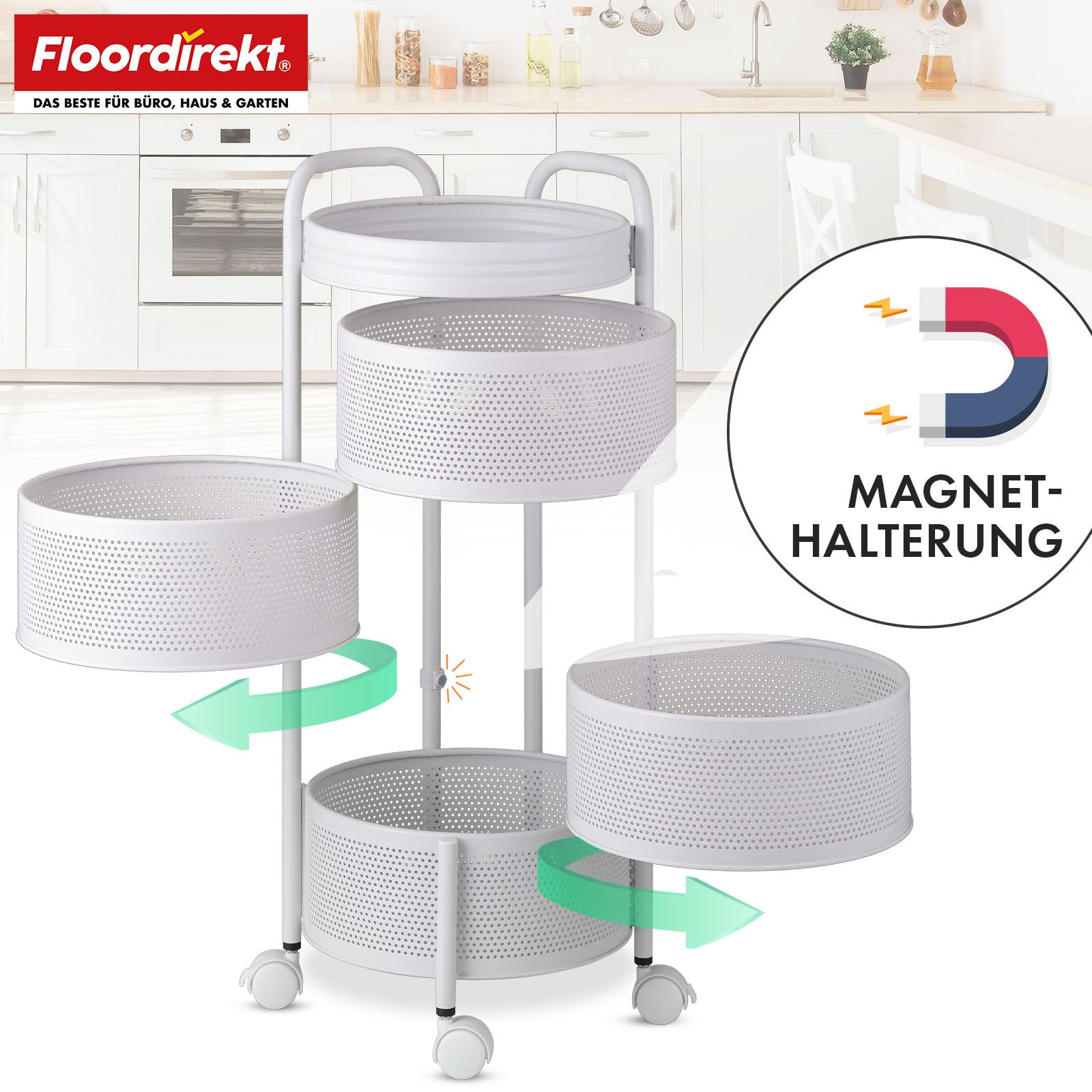 Chariot de rangement | Henry | Chariot de cuisine en acier avec roulettes | Chariot de service | 3 ou 5 niveaux | Blanc & Noir