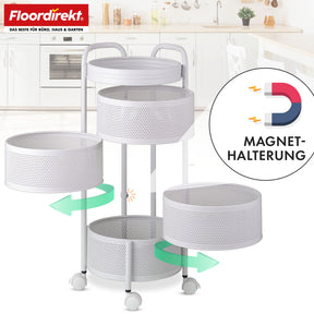 Chariot de rangement | Henry | Chariot de cuisine en acier avec roulettes | Chariot de service | 3 ou 5 niveaux | Blanc & Noir