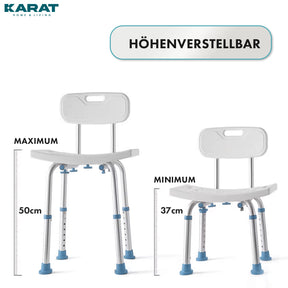 Tabouret de douche | Jonah | Réglable en hauteur avec dossier | Chaise de bain ergonomique pour le bain et la douche, antidérapante & stable, supporte jusqu'à 150 kg