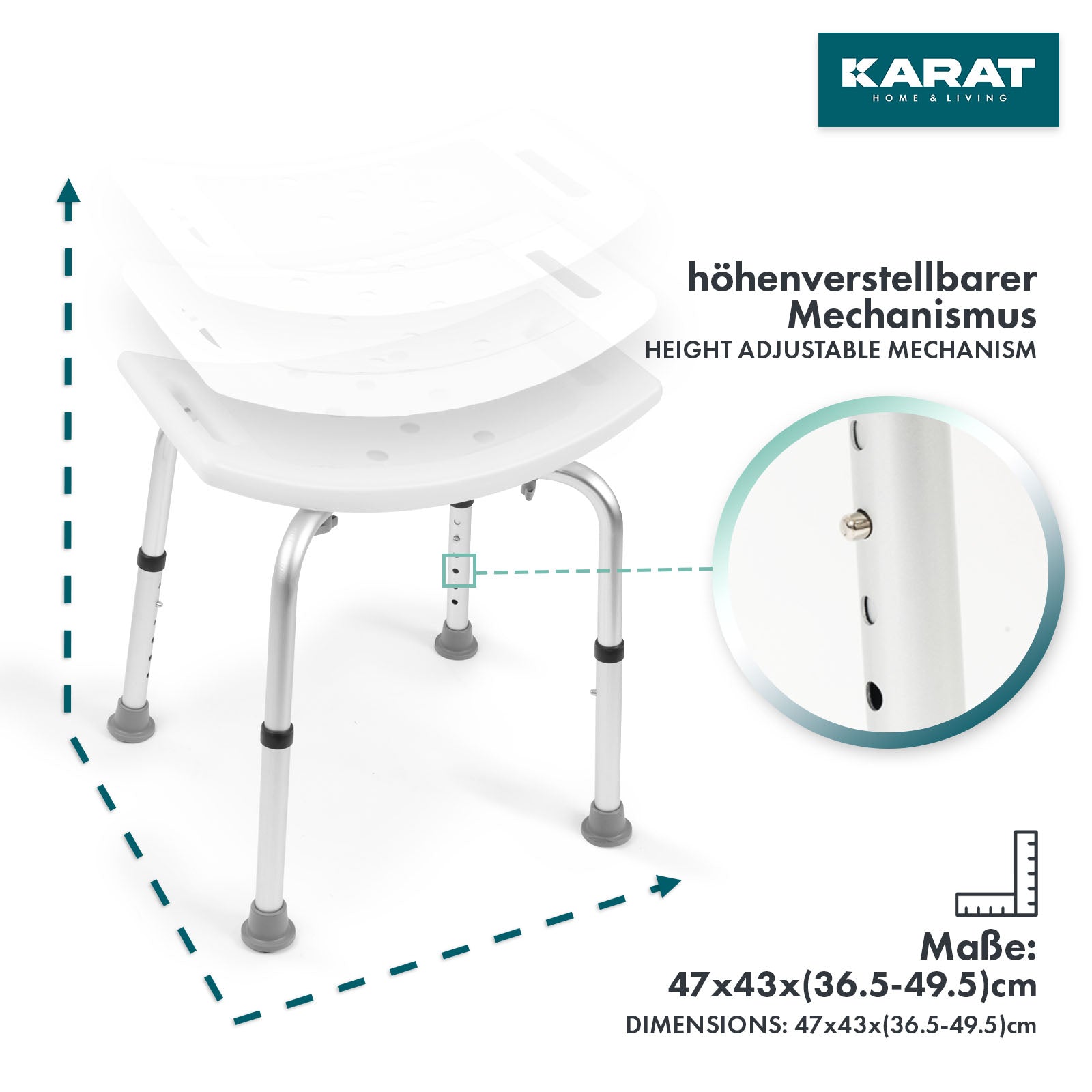 Tabouret de douche et de bain Noah Plus | Réglable en hauteur | Pieds en caoutchouc antidérapants | Capacité de charge jusqu'à 136 kg