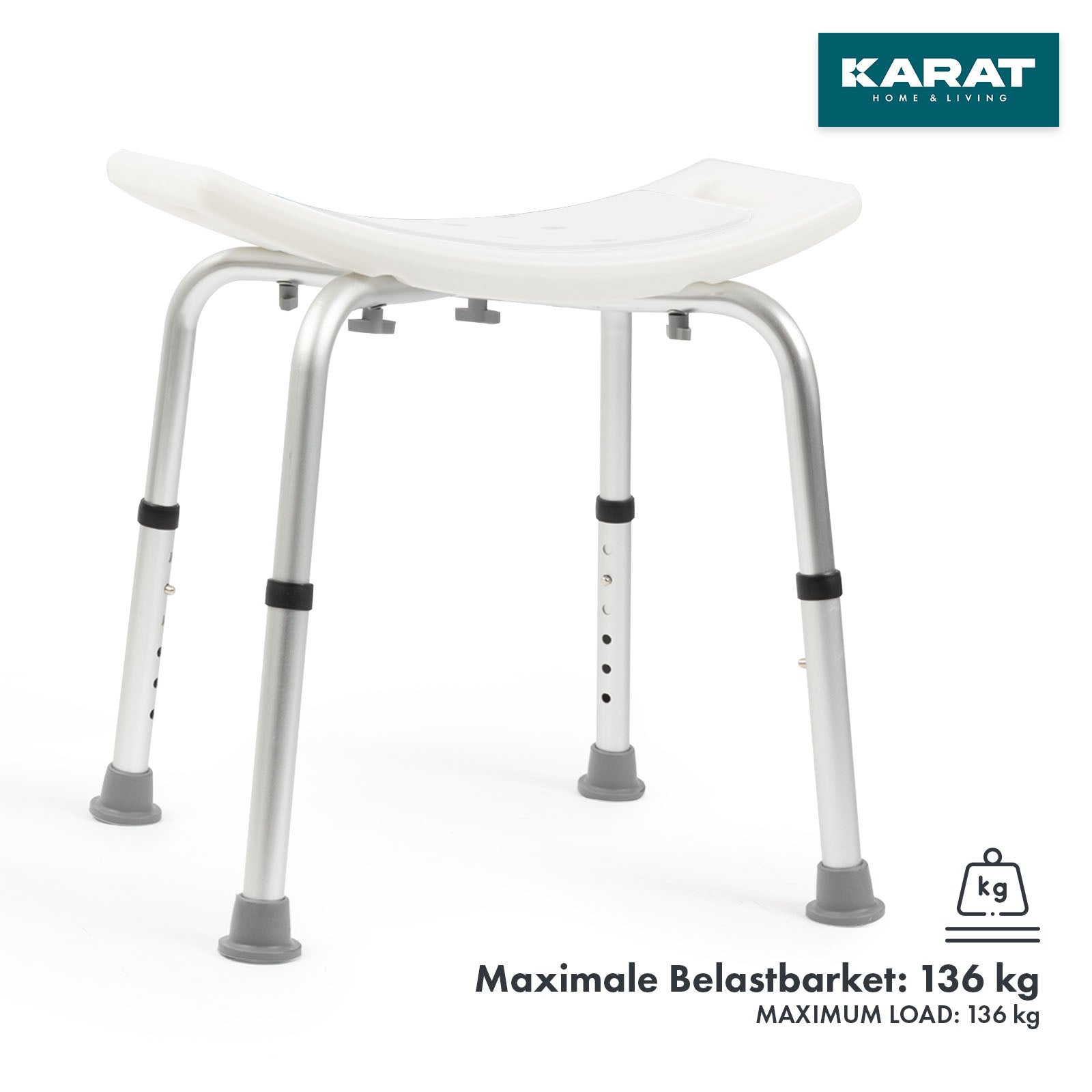 Tabouret de douche et de bain Noah Plus | Réglable en hauteur | Pieds en caoutchouc antidérapants | Capacité de charge jusqu'à 136 kg