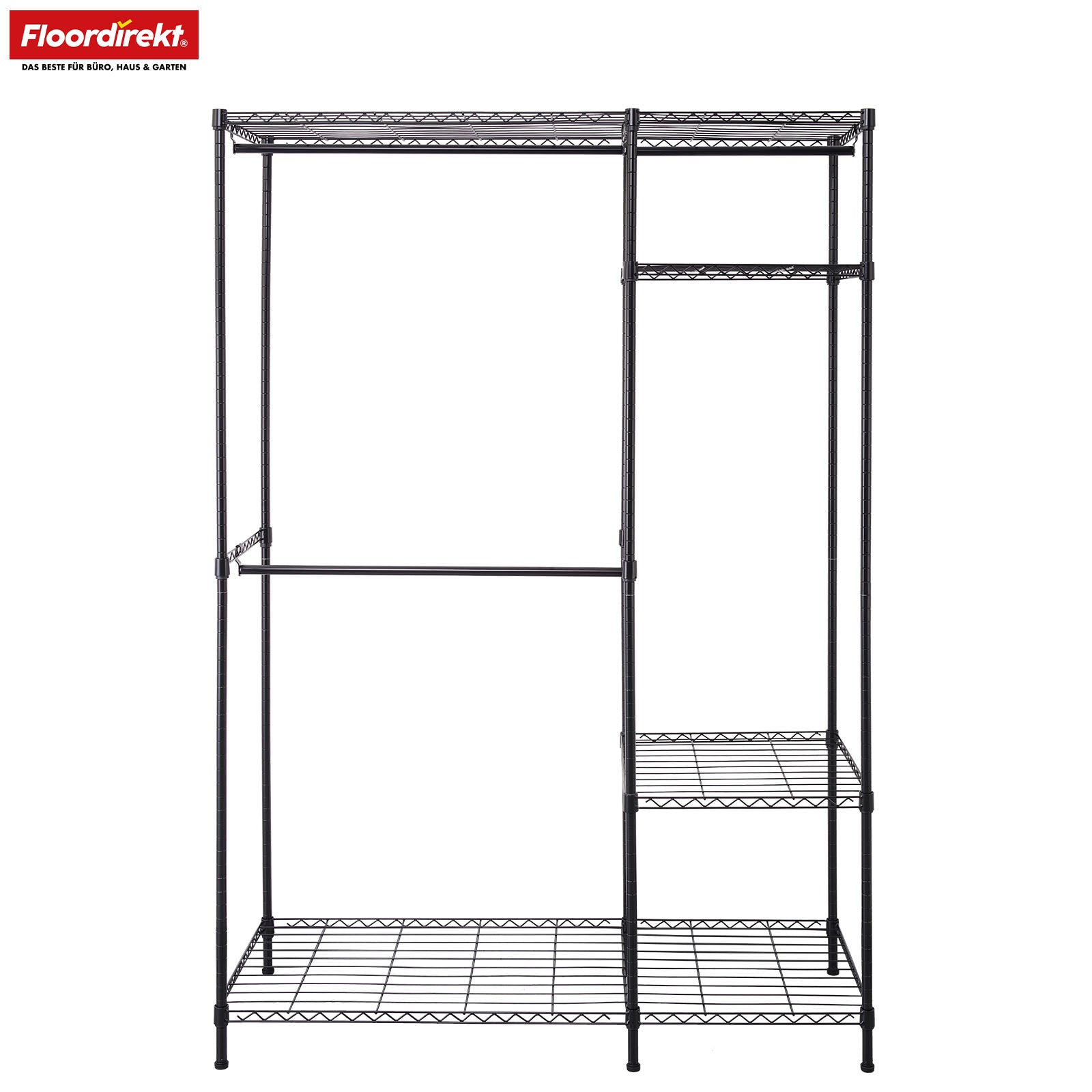 Armoire | Edward | Portemanteau ouvert en acier thermolaqué avec tringles à vêtements et étagères réglables
