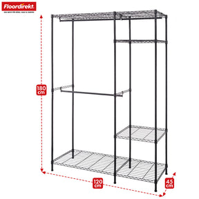 Armoire | Edward | Portemanteau ouvert en acier thermolaqué avec tringles à vêtements et étagères réglables