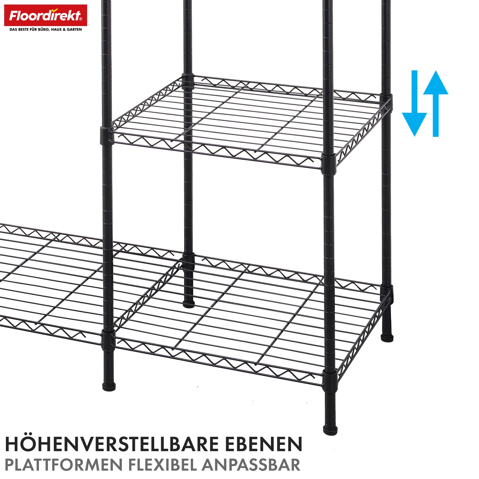 Armoire | Edward | Portemanteau ouvert en acier thermolaqué avec tringles à vêtements et étagères réglables
