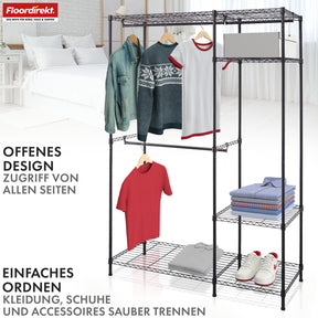 Armoire | Edward | Portemanteau ouvert en acier thermolaqué avec tringles à vêtements et étagères réglables