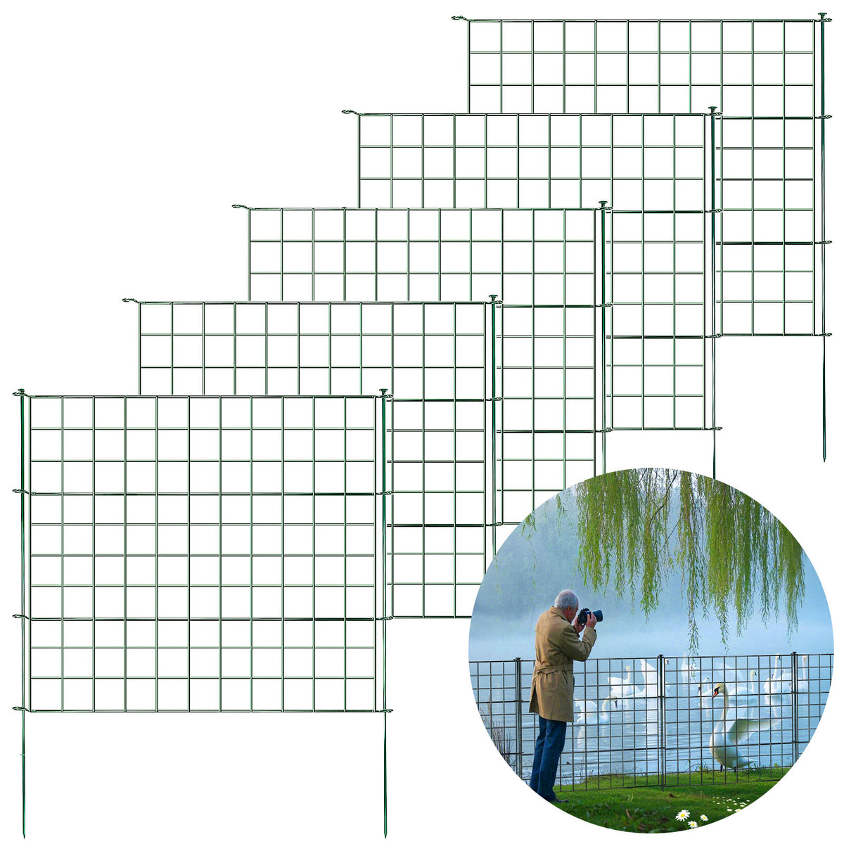 Clôture en treillis | Pablo | Set de 5 clôtures métalliques à emboîter | Extensible pour jardin, étang & animaux
