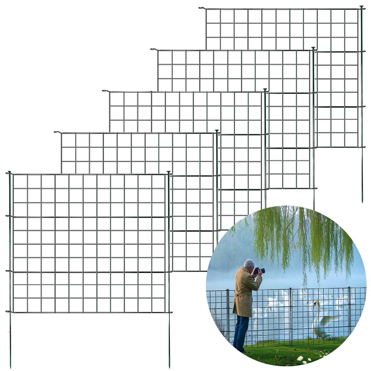 Clôture en treillis | Pablo | Set de 5 clôtures métalliques à emboîter | Extensible pour jardin, étang & animaux