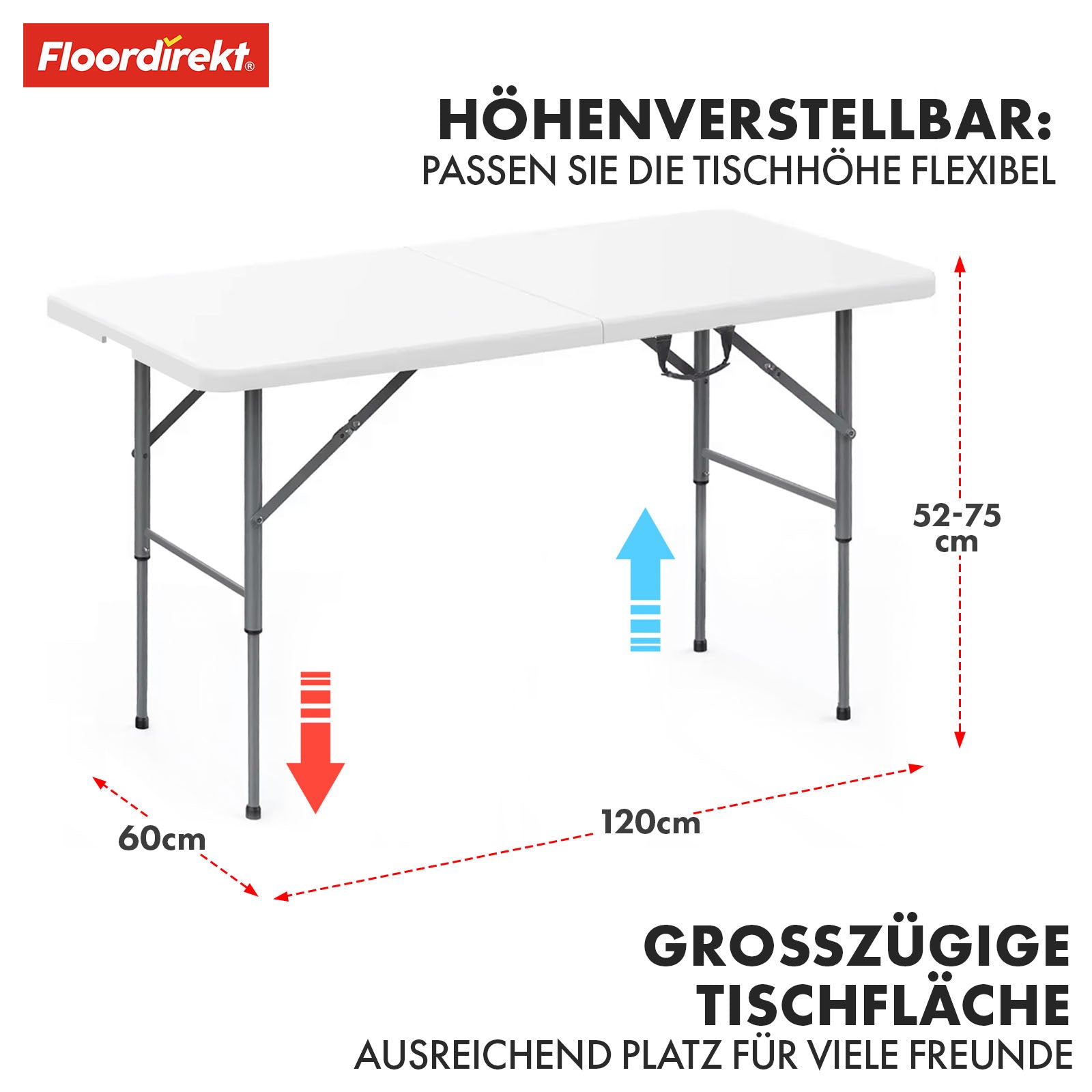 Table pliante | Fukui | Résistante aux intempéries, stable et mobile pour l'intérieur et l'extérieur | 120 x 60 cm