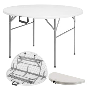 Table pliante | Shiga | Table de jardin ronde blanche | Pliable avec poignée de transport | 120 cm de diamètre