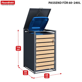 Abri pour poubelles | Johan | Habillage pour poubelles anthracite avec décor bois et cadre robuste en acier inoxydable | 1-3 portes | Rangement de poubelle pour 60-240 L