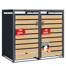 Abri pour poubelles | Johan | Habillage pour poubelles anthracite avec décor bois et cadre robuste en acier inoxydable | 1-3 portes | Rangement de poubelle pour 60-240 L