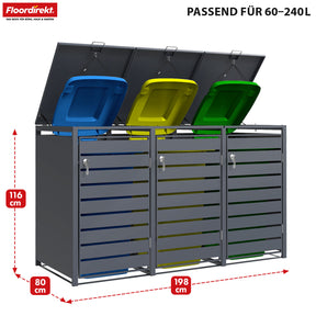 Abri pour poubelles | Magnus | Habillage de poubelle anthracite résistant aux intempéries avec cadre en acier inoxydable | 1-3 portes | Convient pour les poubelles de 60-240 L