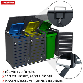 Abri pour poubelles | Magnus | Habillage de poubelle anthracite résistant aux intempéries avec cadre en acier inoxydable | 1-3 portes | Convient pour les poubelles de 60-240 L