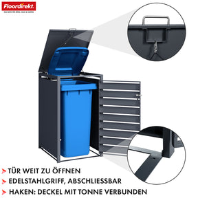 Abri pour poubelles | Magnus | Habillage de poubelle anthracite résistant aux intempéries avec cadre en acier inoxydable | 1-3 portes | Convient pour les poubelles de 60-240 L