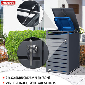 Abri pour poubelles | Magnus | Habillage de poubelle anthracite résistant aux intempéries avec cadre en acier inoxydable | 1-3 portes | Convient pour les poubelles de 60-240 L