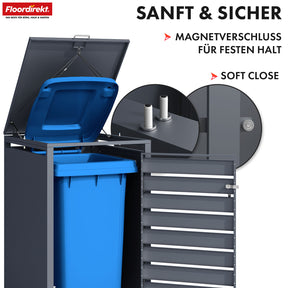 Abri pour poubelles | Magnus | Habillage de poubelle anthracite résistant aux intempéries avec cadre en acier inoxydable | 1-3 portes | Convient pour les poubelles de 60-240 L