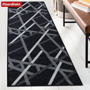 Tapis sur mesure | Printed | Anthracite à rayures | Antidérapant & facile d'entretien