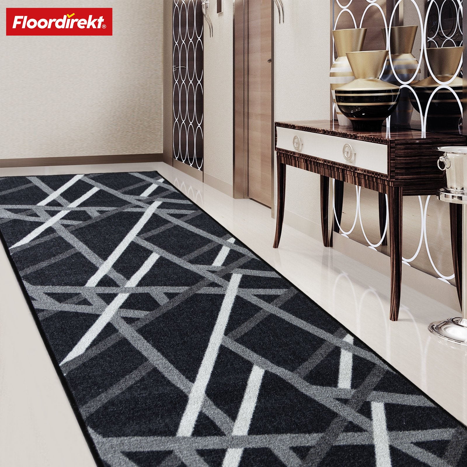 Tapis sur mesure | Printed | Anthracite à rayures | Antidérapant & facile d'entretien